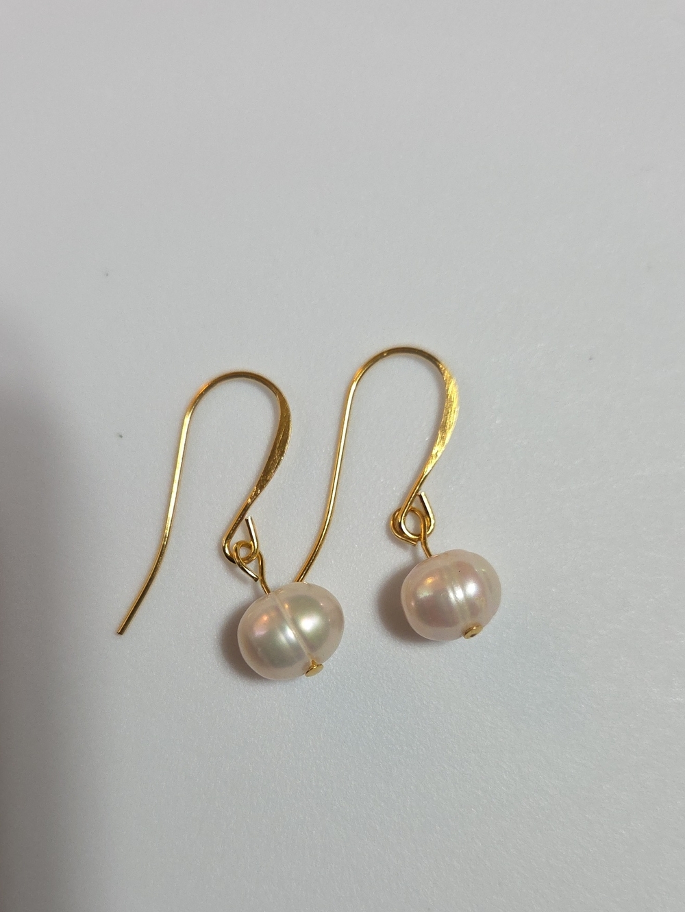 Handmade Blush Freshwater Pearl Dangle Earrings Gold Tone Minimalist Artisan